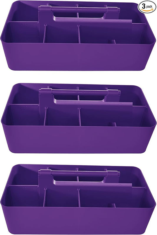 -Large Portable Caddy, DIY Dividers, 8 Compartments, School Office Supplies Home Business Organizer,Portable Basket with Handle Made in USA (3 PACK, Royal Purple) by EnjoyOrganizer