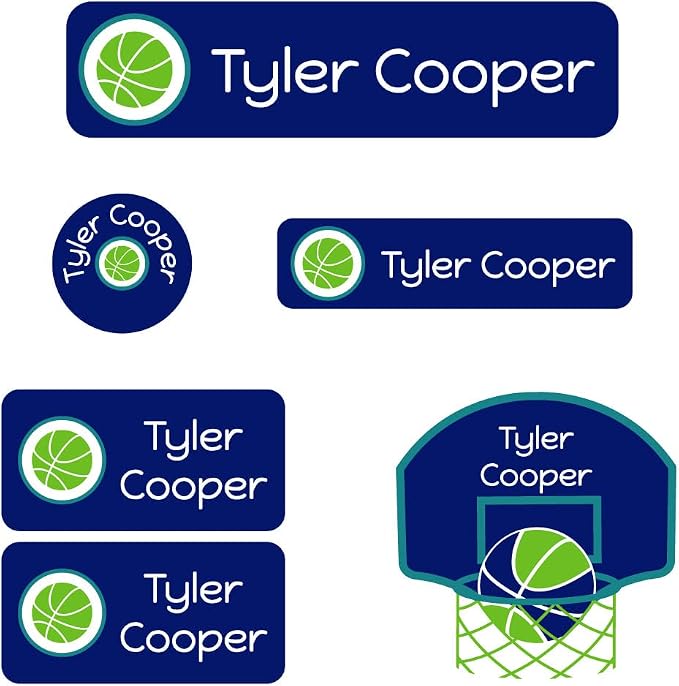 Name Bubbles - Custom Daycare Name Labels (99 Labels - 5 Sizes) Personalized Waterproof Name Stickers for Clothing Tags, Toys, Books, Water Bottles, Lunch Boxes, School, and Shoes (Basketball Icon) by NameBubbles