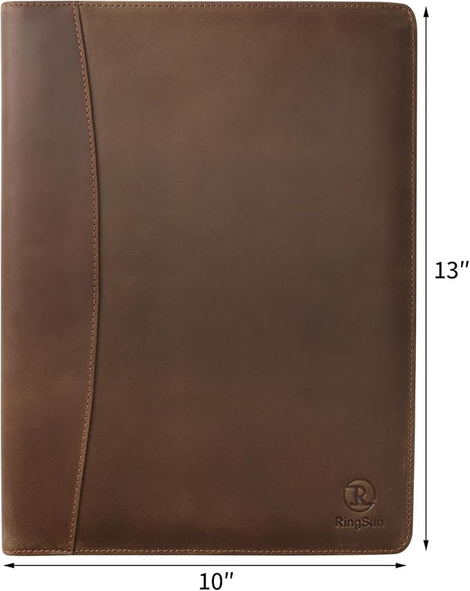 Leather Portfolio Organizer for Men Women, Leather Padfolio Business Resume Legal Pad Portfolio Notebook Binder for A4/Pad, Leather Folio Leather Folder, Brown - Image 2
