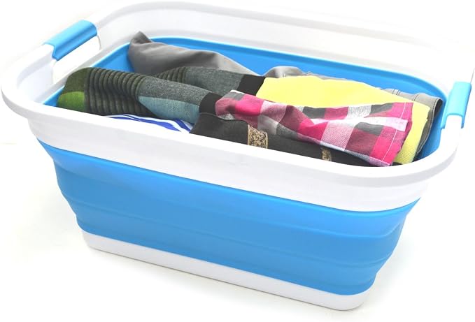 SAMMART Set of 2-41L(10.8 gallon) Collapsible Plastic Laundry Basket-Pop Up Storage Container-Portable Washing Tub-Space Saving Hamper/Basket, Water capacity:32L(8.4 gallon) (2 rectangular, Sky Blue) - Image 4