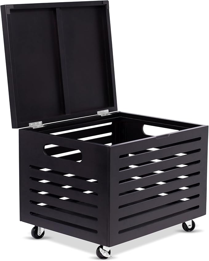 BIRDROCK HOME Bamboo Rolling File Storage Organizer Box with Lid - Decorative File Cabinet on Wheels, Portable File Box on Wheels, Mobile Filing Solution - Grey - Image 8