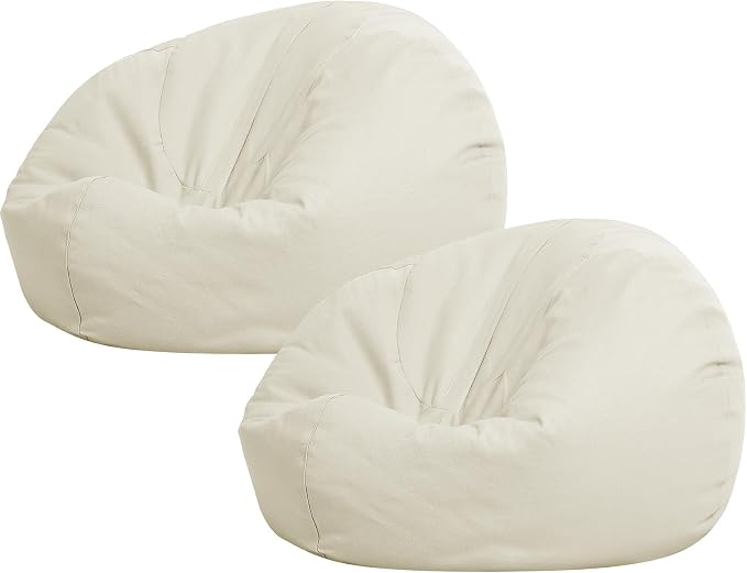 Sliner 2 Pcs Stuffed Storage Bean Bag Chair Cover for Kids Adults (No Filler) Stuffable Zipper Beanbag Cover for Organizing Plush Toys or Foam(31.5 * 31.5 * 15inch,Cotton,Beige) by Sliner