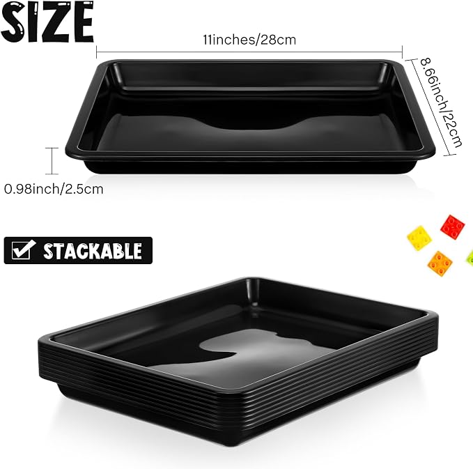 Maitys 24 Pcs Plastic Art Tray 11x8.7x1 Inch Activity Craft Tray,Black | Classroom Serving Trays, Stackable Storage, Sand Trays for School Painting Beads Crafts DIY Projects - Image 3