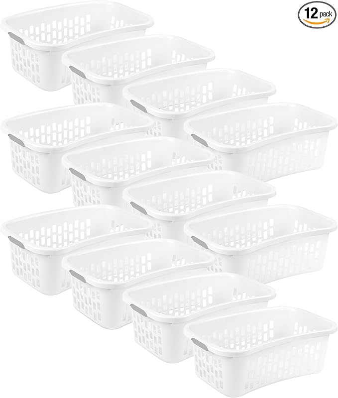 Sterilite 12 Pack HipHold Laundry Basket, Plastic Rectangle Clothes Hamper with Comfort Grip Handles & Reinforced Rim, 1.5 Bushel Capacity, White by Sterilite