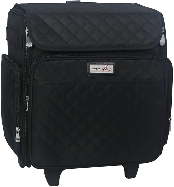 Everything Mary Rolling Scrapbook Tote – Black Quilted Craft Bag with Wheels – Storage Organizer for Scrapbooking, Papercraft, Art Supplies & Portable Craft Tools by EverythingMary
