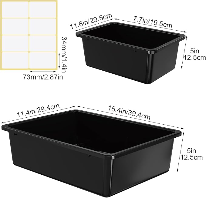Zonon 12 Pcs Plastic Cubby Bins Office Storage Container Storage Bins Plastic Organization with 1 Pack Self Adhesive Label for Library Office Home Nursery (Black) - Image 2