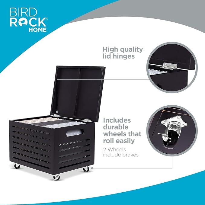 BIRDROCK HOME Bamboo Rolling File Storage Organizer Box with Lid - Decorative File Cabinet on Wheels, Portable File Box on Wheels, Mobile Filing Solution - Café Noir - Image 3