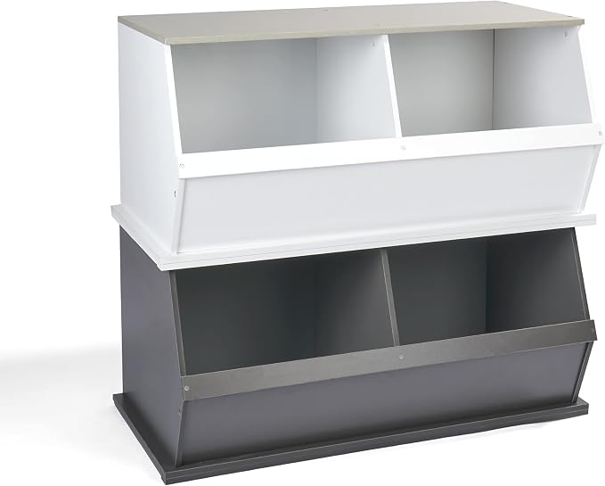 Badger Basket Two-Bin Stackable Toy Storage Cubby Organizer for Kids – Durable Kids Room Storage, Books & Toys Organizer, Charcoal/Light Gray - Image 6