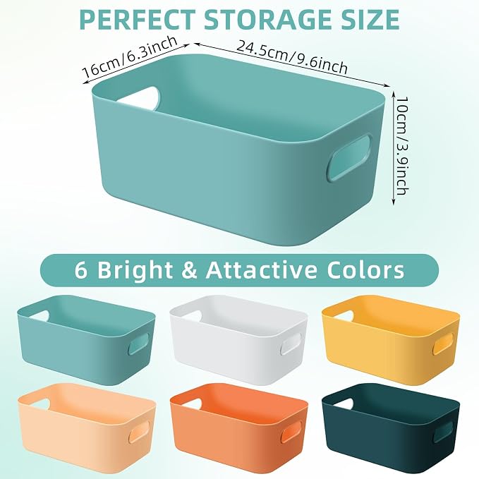 12 Pcs Small Plastic Storage Bins Basket with Handles Toy Organizers Pantry Basket Containers for Shelves Home Cupboard Kitchen Office Bathroom Organization Box(bright, 9.6 x 6.3 x 3.9 Inch) - Image 2