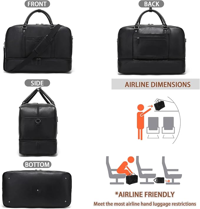 4-in-1 Waterproof Faux Leather Overnight Travel Bag for Women Men | Hospital Gym Weekender Bag Carry On Personal Item Travel Duffel Bags with Shoe Compartment Toiletry Bag Fit 21" Laptop - Image 7