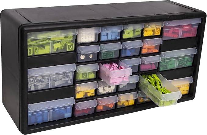 Akro-Mils 26-Drawer Plastic Drawer Storage Cabinet for Garage Organization, Bead Organizer, Building Bricks Storage, Teacher Toolbox, Makeup Organizer, 20-Inch W x 6-Inch D x 10-Inch H, 10126 Black - Image 9