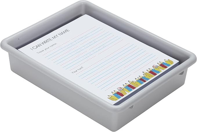 ECR4Kids Letter Size Plastic Tray Organizer with Lids, Small, Storage Bins, Light Grey, 10-Piece | Durable plastic, GREENGUARD Gold Certified, 2 gallon capacity, stackable/nestable, easy-lift lids, classroom & home use - Image 4