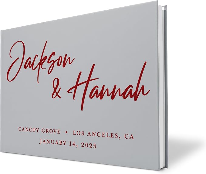 Personalized Wedding Guest Book w/Names, Date, and Address, Custom Hardcover Guest Book for Wedding Reception, Blank Pages for Signing - Slate Gray by Follow