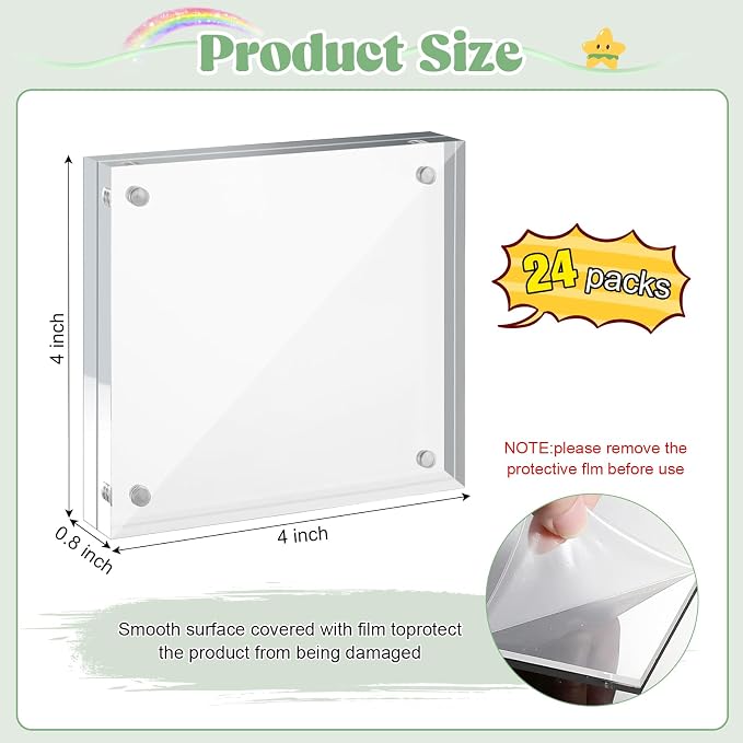 4x4 Acrylic Picture Frames 24 Pack, Clear Double Sided Photo Frames | Double-Sided Magnetic Acrylic Frames Desktop Display for Wedding Table Numbers Bedroom Home Office - Image 2