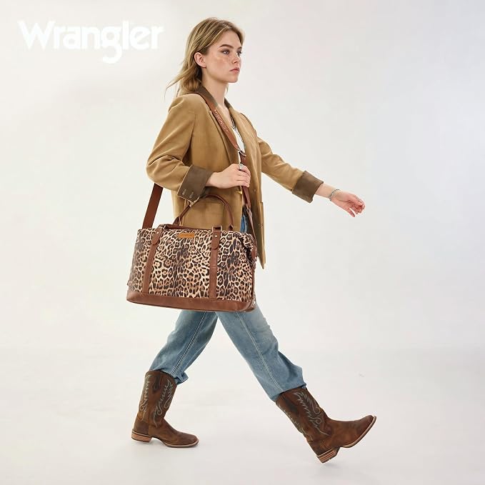Wrangler Duffel Bag Large Travel Weekender Bag for Women Waterproof Carry on Overnight Bag for Gym,Trips,Weekends,Leopard Brown - Image 2