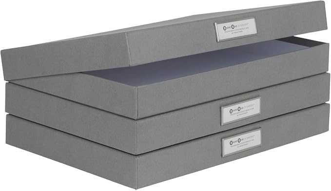 Bigso Sven Fiberboard Classic Hinged Document Box - File Organizer for Important Paperwork - Document Storage Box with Hinged Lid & Label Window - 1.8 in x 13.2 in x 9.3 in - 3 Pack - Grey - Image 2