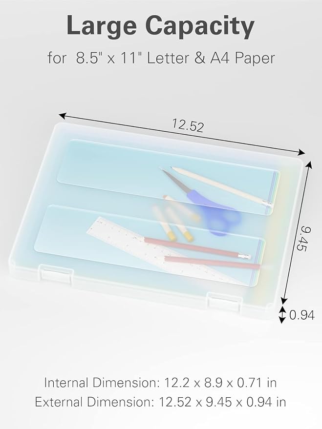 8-Pack A4 Plastic Paper Organizer Box, Scrapbook Storage for 8.5” x 11” Letter Papers, Portable Document Holder, Board Games Art Supplies Sticker Organizers (2 Inner Size) - Image 2