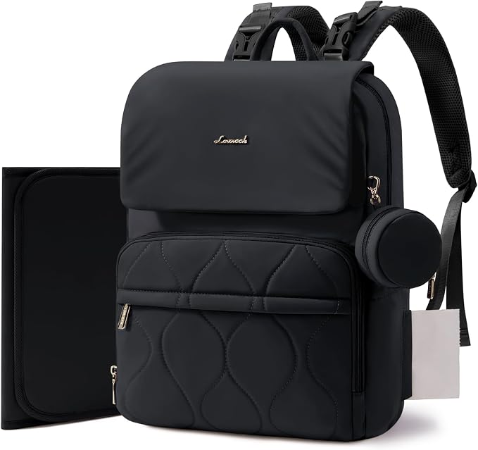 LOVEVOOK Diaper Bag Backpack, Baby Travel Bags for Boys & Girl, Toddler Waterproof Diaper Bag w/Changing Pad (All Black, 15.6''-Small) by LOVEVOOK