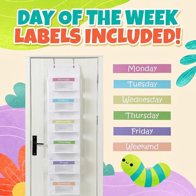 Weekly Clothes Organizer for Kids, Monday through Friday Clothing, 6 Shelf | Houseables Days of the Week Clothes Organizer, Kids Closet, Daily Outfit Storage, Weekday, M-F, School, Hanging, Over Door - Image 3