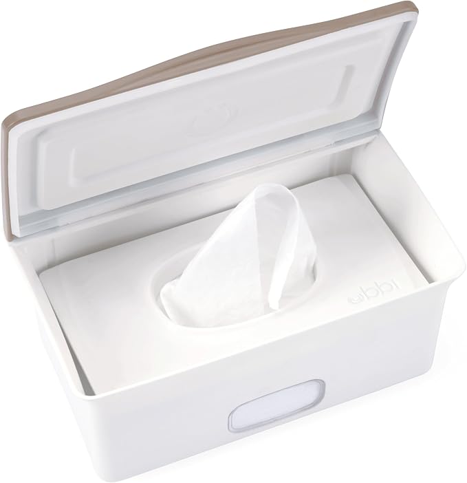 Ubbi Baby Wipes Dispenser with Weighted Plate, Taupe | Rubber Seal Keeps Wipes Fresh, Non-Skid Feet, Holds Standard Pack of Wipes, Baby Changing Station Essential by Unknown