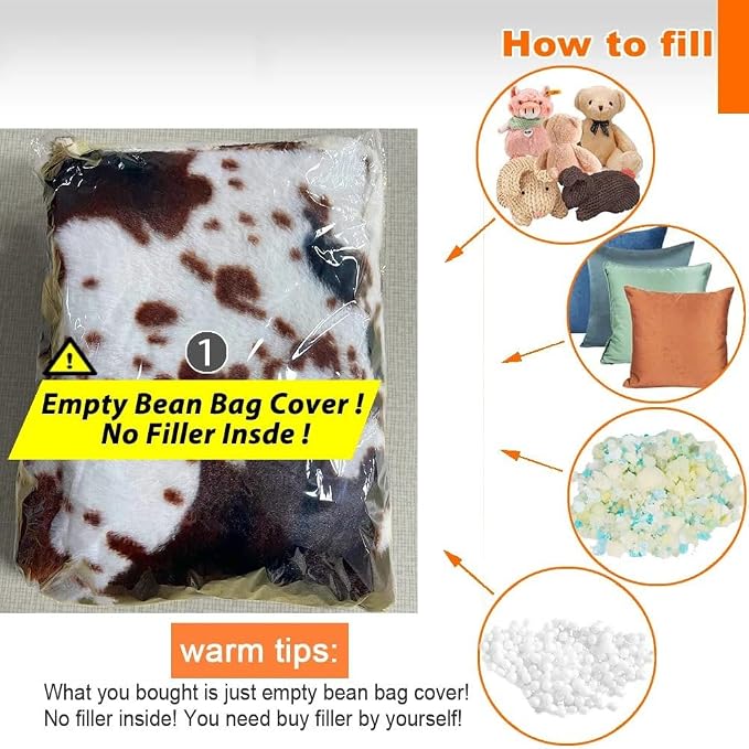 Bean Bag Chair (No Filler) Soft Faux Fur Stuffed Animal Bean Bag Storage Fluffy Plush Bean Bag Cover Washable for Adults and Kids Christmas Gfit(Dark Brown) - Image 6