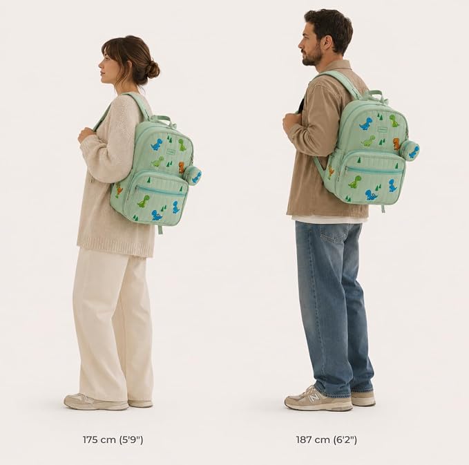 Large Diaper Bag Backpack with Changing Pad, Insulated Bottle Pockets, Travel & Hospital Bag for Mom & Dad (Large - Green Dinosaurs) - Image 4