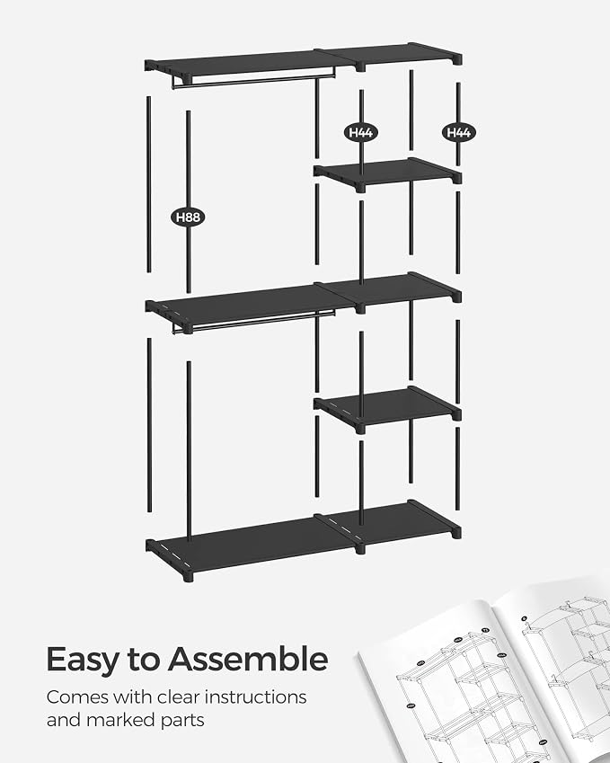 SONGMICS Portable Closet, Freestanding Closet Organizer, Clothes Rack with Shelves, Hanging Rods, Storage Organizer, for Cloakroom, Bedroom, 48.8 x 16.9 x 71.7 Inches, Black URYG026B02 - Image 7