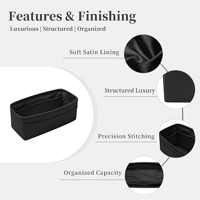 Satin Purse Organizer for Birkin 35, Black | Tailored Fit, Multiple Pockets, Lightweight Satin, Purse Essentials, Ideal for Travel, Shopping, and Daily Use - Image 5