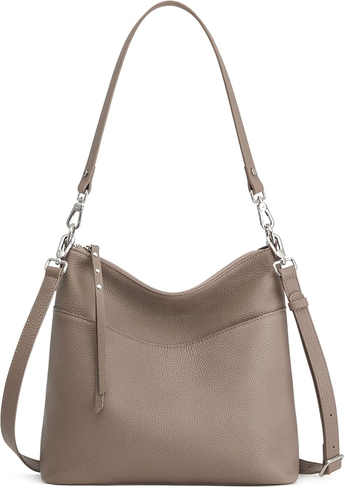 S-ZONE Leather Purses for Women Tote Shoulder Crossbody Bag 2 Straps | Top Grain Leather, Soft, Medium, Bucket Hobo Handbag, Multi Pockets, Vintage Casual, Travel Eveyday Work by S-ZONE
