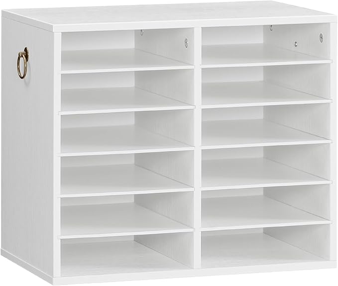 HOOBRO Literature Organizers, 12 Compartments Office Mailbox with Adjustable Shelves, Wood Countertop Literature Sorter for Office, Home, Classroom, Mailrooms Organization White WT12WF01 by HOOBRO