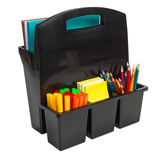 Really Good Stuff Easy to Clean On-The-Go Caddy Super-Sturdy with Handle | Wipe-Clean Plastic, Durable, Black, Glossy, Insert Mount, Classroom Supplies, Handy Organizer for Kids, Sturdy Handle by ReallyGoodStuff