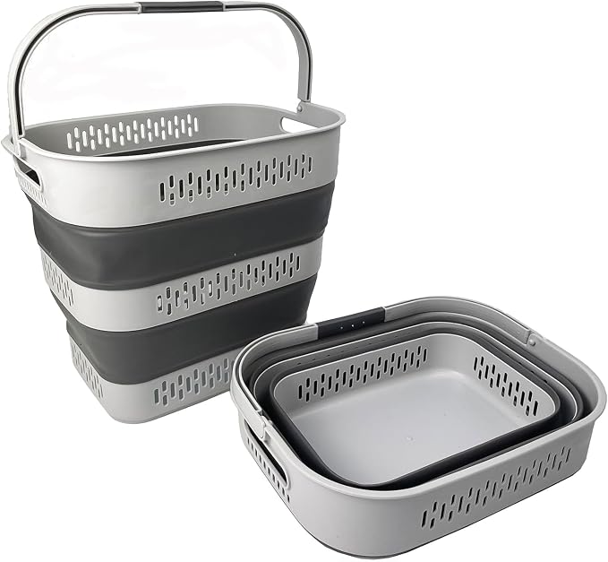 SAMMART 40L (10.5 Gallon) Collapsible Plastic Laundry Basket with Handles - Foldable Pop Up Storage Container/Organizer - Portable Laundry Hamper - Space Saving (2, Grey) - Image 2