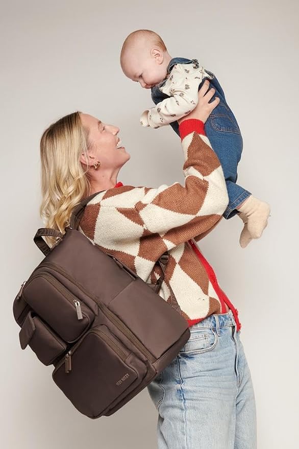 Itzy Ritzy Utility Diaper Bag Backpack, 17 Pockets w/Changing Pad (Mocha) | Travel-Ready Diaper Backpack with 2 Insulated Bottle Holders, Laptop Compartment, Trolley Sleeve, Straps, and Changing Pad - Image 2