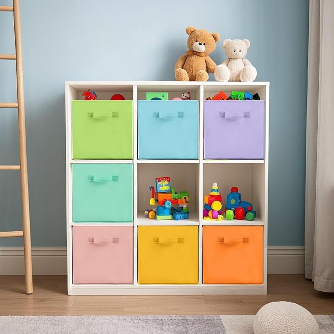 Easi Storage Cubes, 11 Inch Storage Bins, Set of 3, Foldable Fabric Cube Storage Organizer With Handles, Closet Cube Storage Bins, Collapsible Cubby Storage Organizer for Shelves,Offices, Multi - Image 2