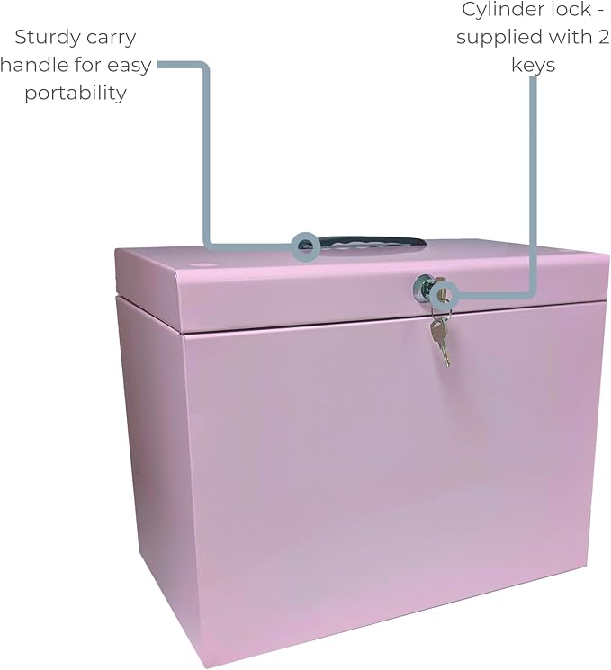 Cathedral Products A4 Steel File Box with Starter Pack of 5 Suspension Files - Pastel Pink - Image 5