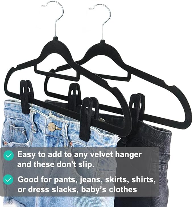TOFIIGREM Black Velvet Hanger Clips (60-Pack), Strong Finger Clips for Velvet Hangers, Skirt Hanger Clips Fit for Flocking Hangers - Image 8