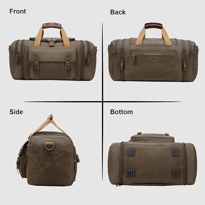 Waxed Canvas Duffel Bag 50L, Army Green | Waterproof, Travel, Overnight, Weekender - Image 7