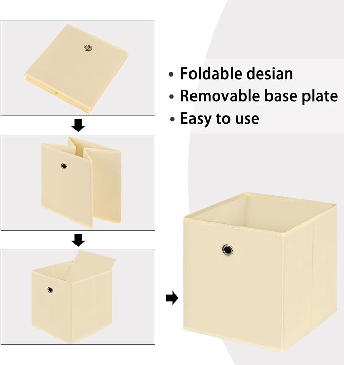 Foldable Storage Cubes Bins ,11 Inch Cloth Storage Cube Fabric Storage Box Cubes Organizer Baskets with Handles for Home Organizer Set of 6 (Creamy-White) - Image 6