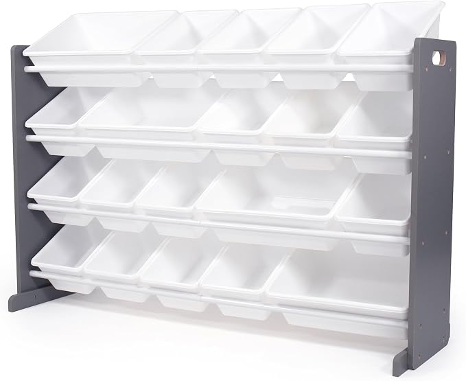 Humble Crew Kids Toy Organizer with 20 Bins, 4 Tier Storage for Playroom | Sturdy wood and steel toddler shelf, removable BPA-free containers, wall anchor anti-tip safety kit for bedroom or classroom by HumbleCrew