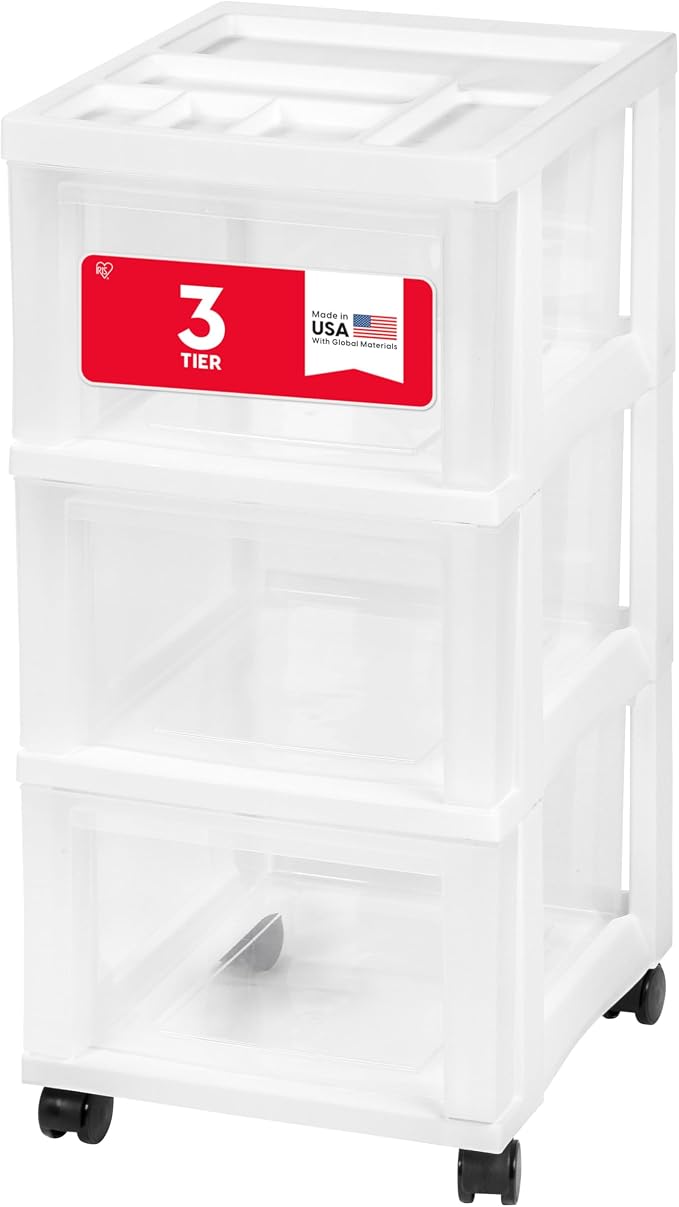 IRIS USA 3-Drawer Rolling Storage Cart, White/Clear | Keep classroom supplies, teacher essentials, craft materials, and learning tools organized with easy-access drawers. by IRISUSA