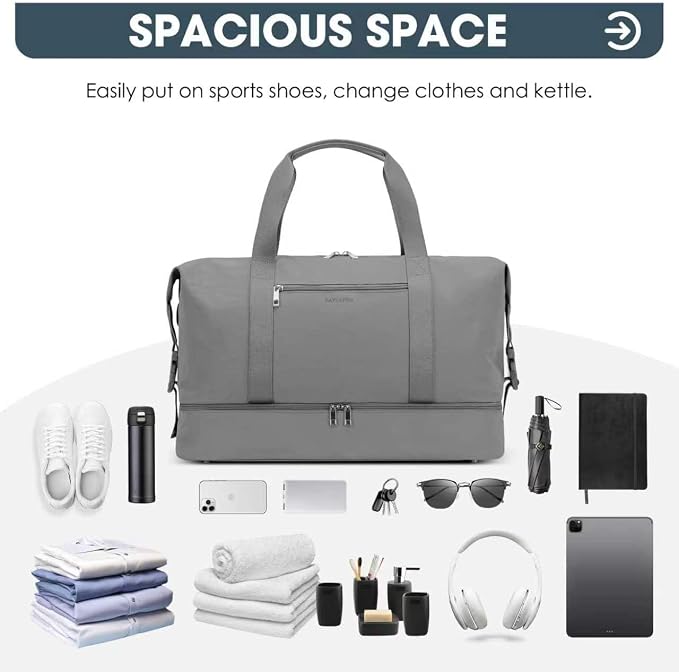 Oeihuivt Weekender Bags for Women - 21 Inch Large Travel Duffel Bag Set with Shoe Compartment, Heavy-Duty nylon Carry On Overnight Tote Gray - Image 6