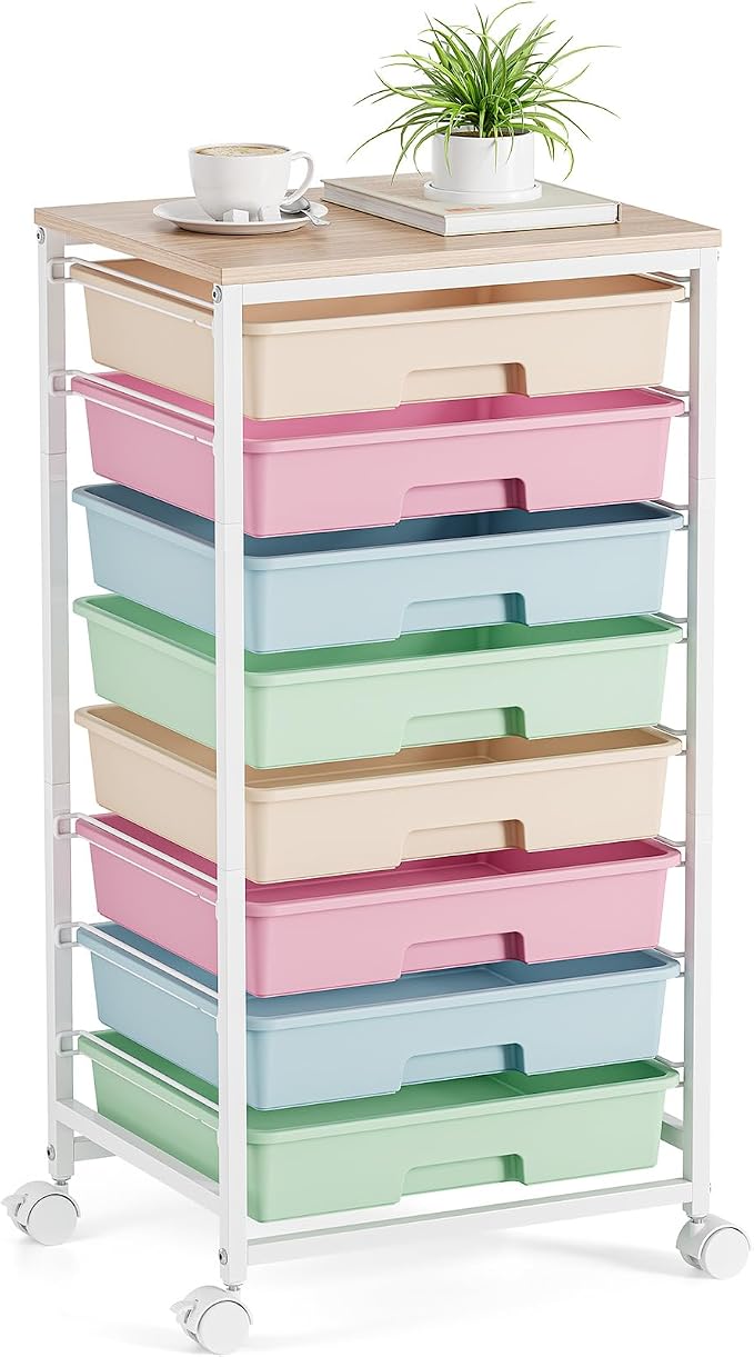 Rolling Storage Cart, Rainbow Cart with 8 Drawers and Wooden Tabletop, Teacher Organization for Classroom, Art Cart for Classroom,Office,Bedroom,Rainbow | Teacher Organization for Classroom, Art Cart for Office,Bedroom,Craft Room by TOOLF