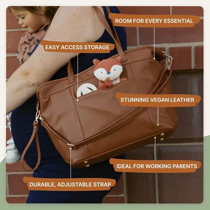 Parker Baby Co. Willow Tote, Vegan Leather Diaper Tote & Removable Insert | Stylish diaper tote bag with removable insert, changing pad and stroller hooks create a polished work-to-baby carryall - Image 6
