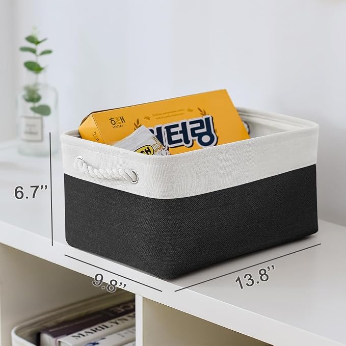 Storage Basket for Organizing - 3 Pack 13.8x9.8x6.7 inch Medium Collapsible Storage Bin for Shelves with Handles Organizer Closet Cubes Cloth Gift Toy (White & Black) - Image 6