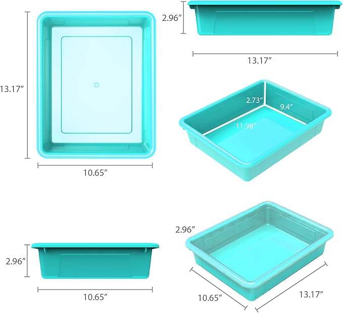 Storex Letter Size Flat Storage Tray – Organizer Bin with Non-Snap Lid for Classroom, Office and Home, Teal, 5-Pack (62541A05C) - Image 11