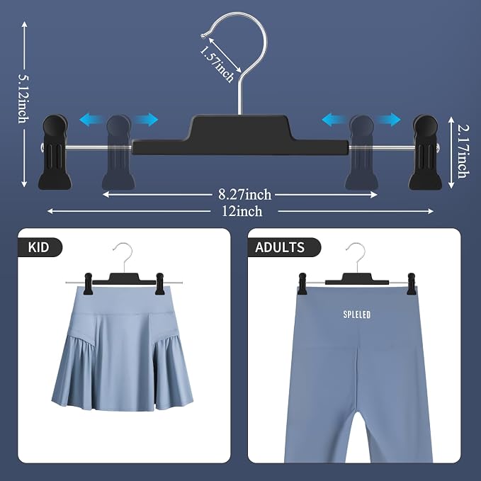 HUADYMEET 10 Pack Heavy Duty Pants Skirt Hangers with Clips,Black,12 Inch | Plastic,Space Saving,Adjustable,Non Slip,Hanger for Jeans Shorts Clothes Slacks Trousers,For Adult Men Women Children - Image 5