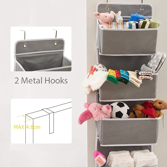 EZOWare Over The Door Organizer with 4 Pocket, Hanging Storage Organizer for Pantry Baby Nursery Bathroom Closet Dorm (Pack of 1, Gray) - Image 5