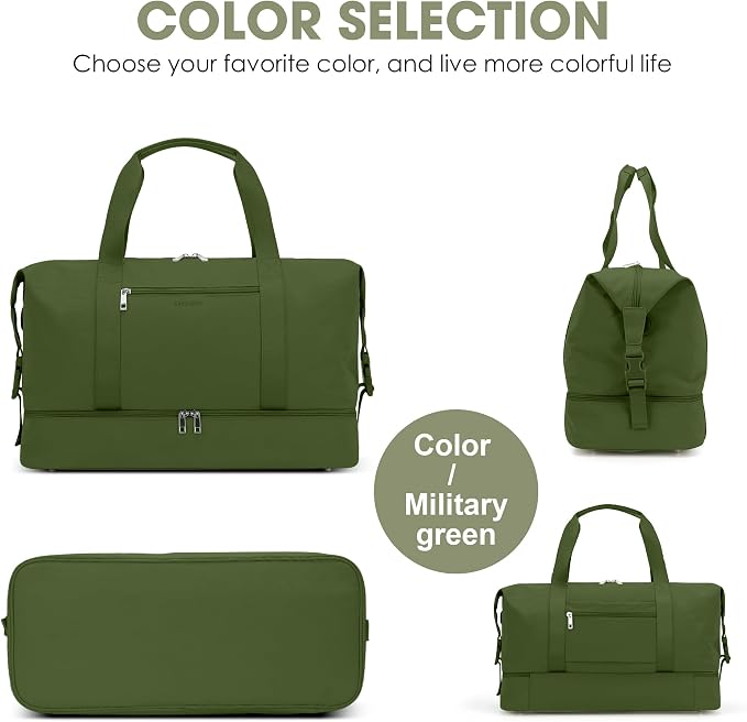 Oeihuivt Weekender Bags for Women - 21 Inch Large Travel Duffel Bag with Shoe Compartment, Heavy-Duty Canvas Leather Carry On Overnight Tote, Green - Image 7