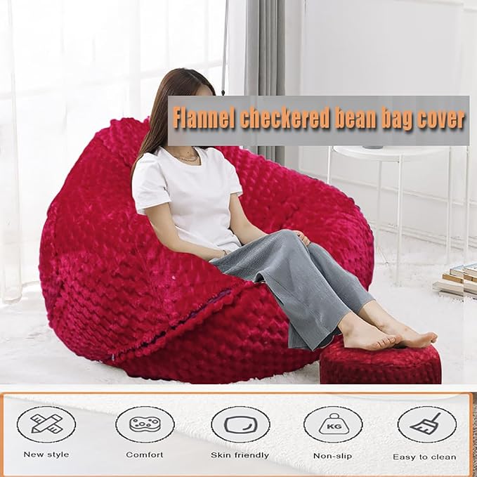 Soft Bean Bag Chair Cover No Filler Sofa Cover Storage Washable Bean Bag Cover Organizing Children Plush Toys for Living Room Bedroom (Red, 3 feet-39.3"*39.3"*23.6") - Image 6