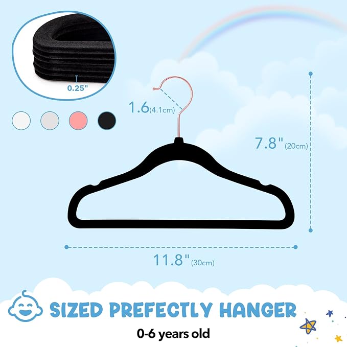 HOUSE DAY Velvet Baby Hangers for Closet, Kids Hangers Velvet 60 Pack, Non Slip Toddler Hanger 11.8 Inch, Durable Childrens Hanger for Newborn Baby Clothes- Black | Black Non Slip Toddler Hanger 11.8 Inch, Durable Childrens Hanger for Newborn Baby Clot... - Image 6